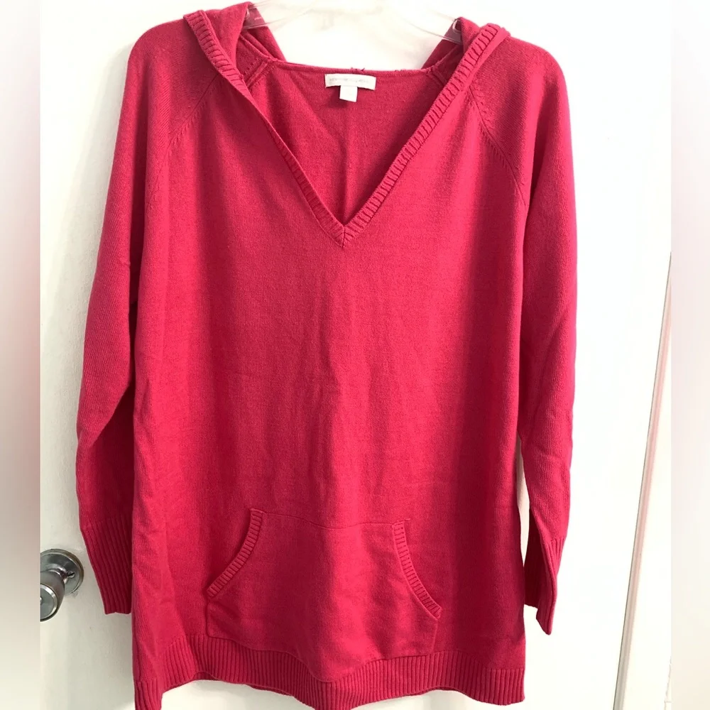 New York & Company Hot Pink Long Sleeve V-neck Pullover Sweater Hoodie Sz: Large - Picture 11 of 11